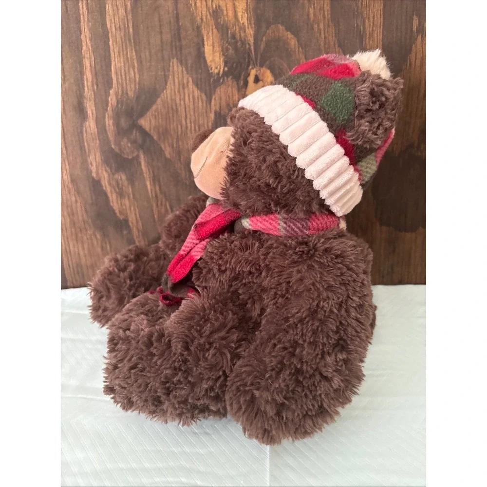GT Gentle Treasures Stuffed Brown Bear Plush Winter Plaid Scarf and Hat Cozy 18